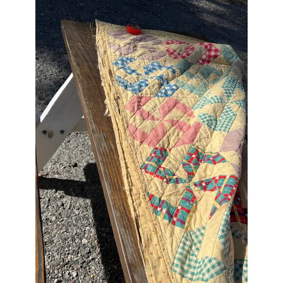 Vintage Crazy Ann Pinwheel Quilt 72x88 Gingham Cottage Farmhouse Grandmillenial - Picture 4 of 11